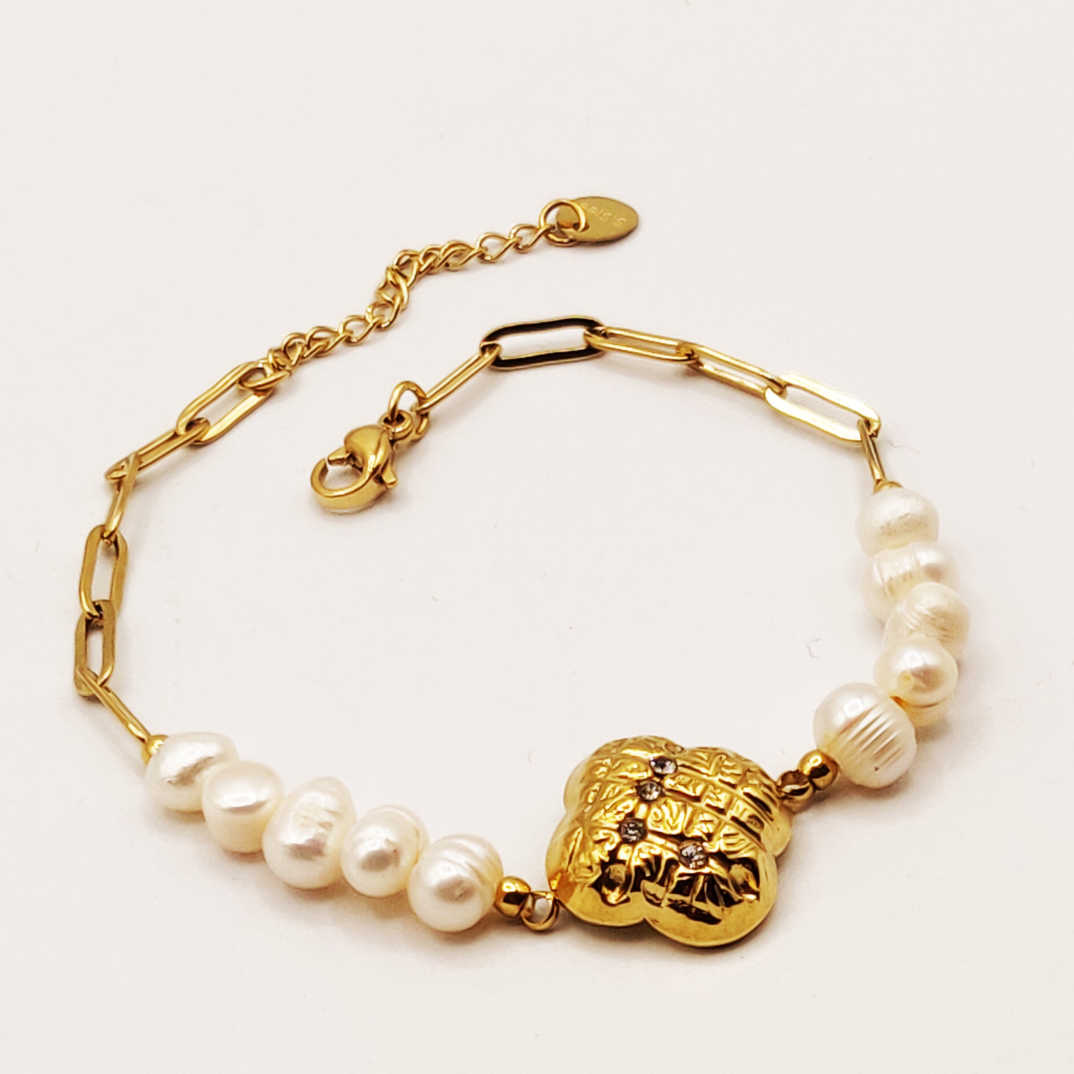 Bracelet Chaîne et Perles Trèfle Bombé Luxe