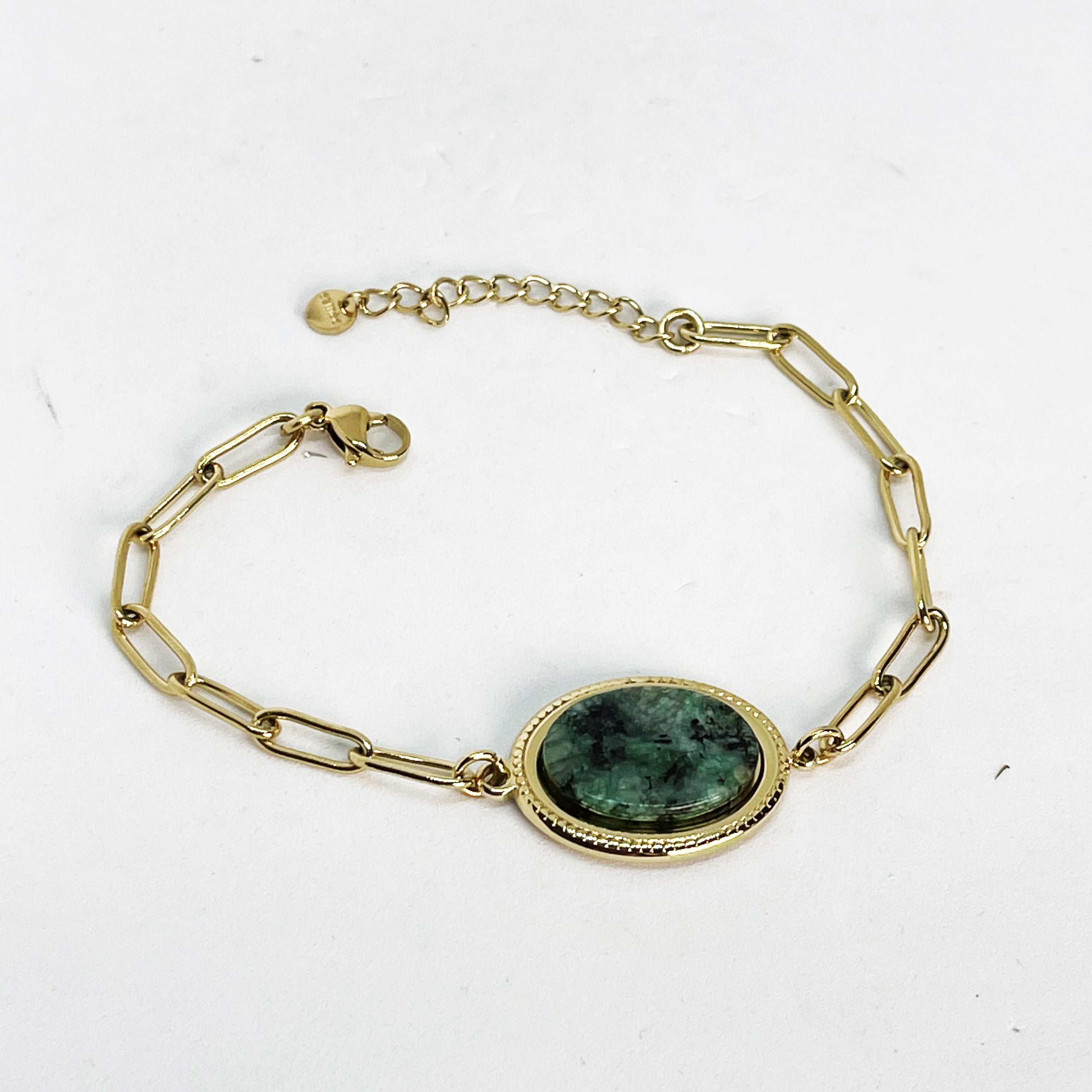 Bracelet Chaîne Pierre Verte Ovale