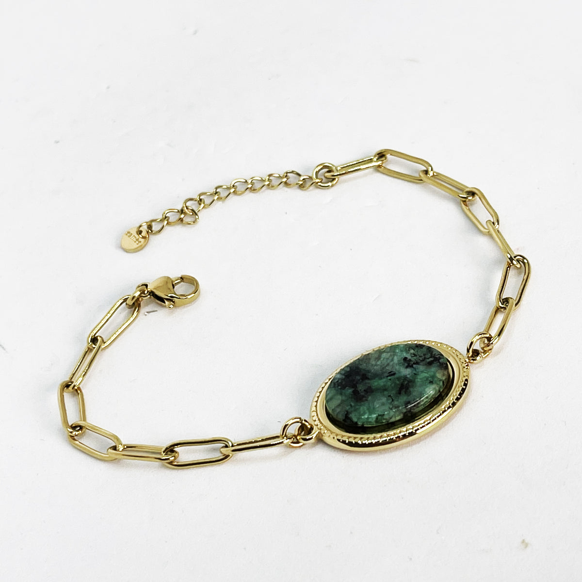 Bracelet Chaîne Pierre Verte Ovale