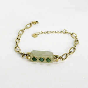 Bracelet Chaîne Rectangle 3 Perles Vertes