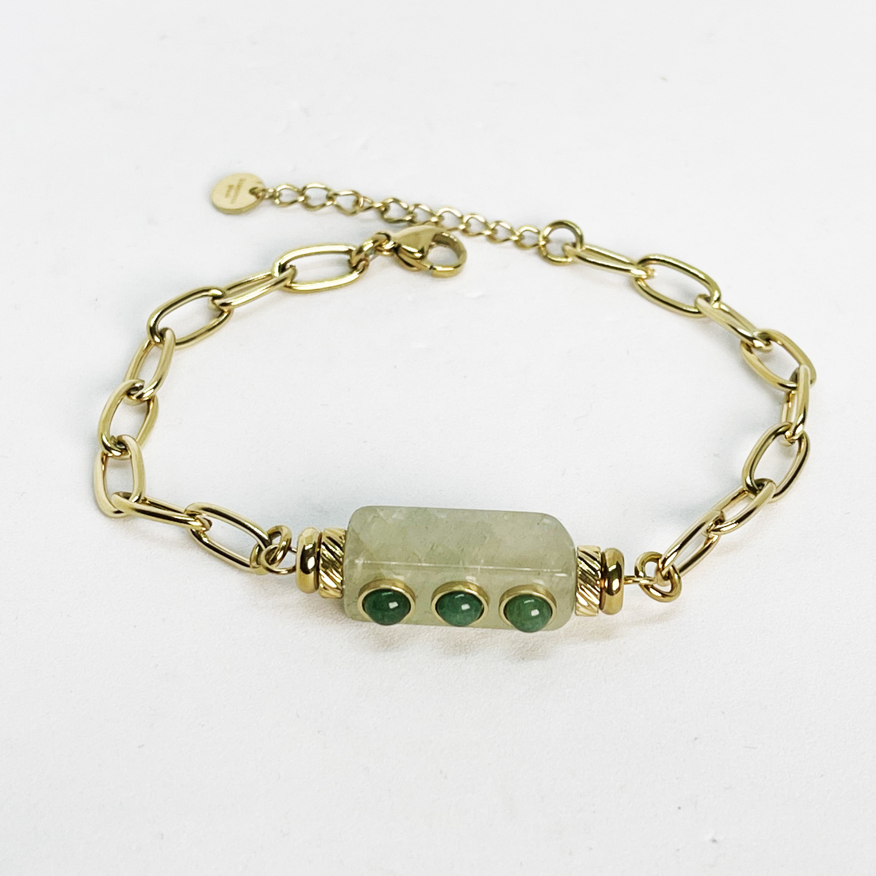 Bracelet Chaîne Rectangle 3 Perles Vertes