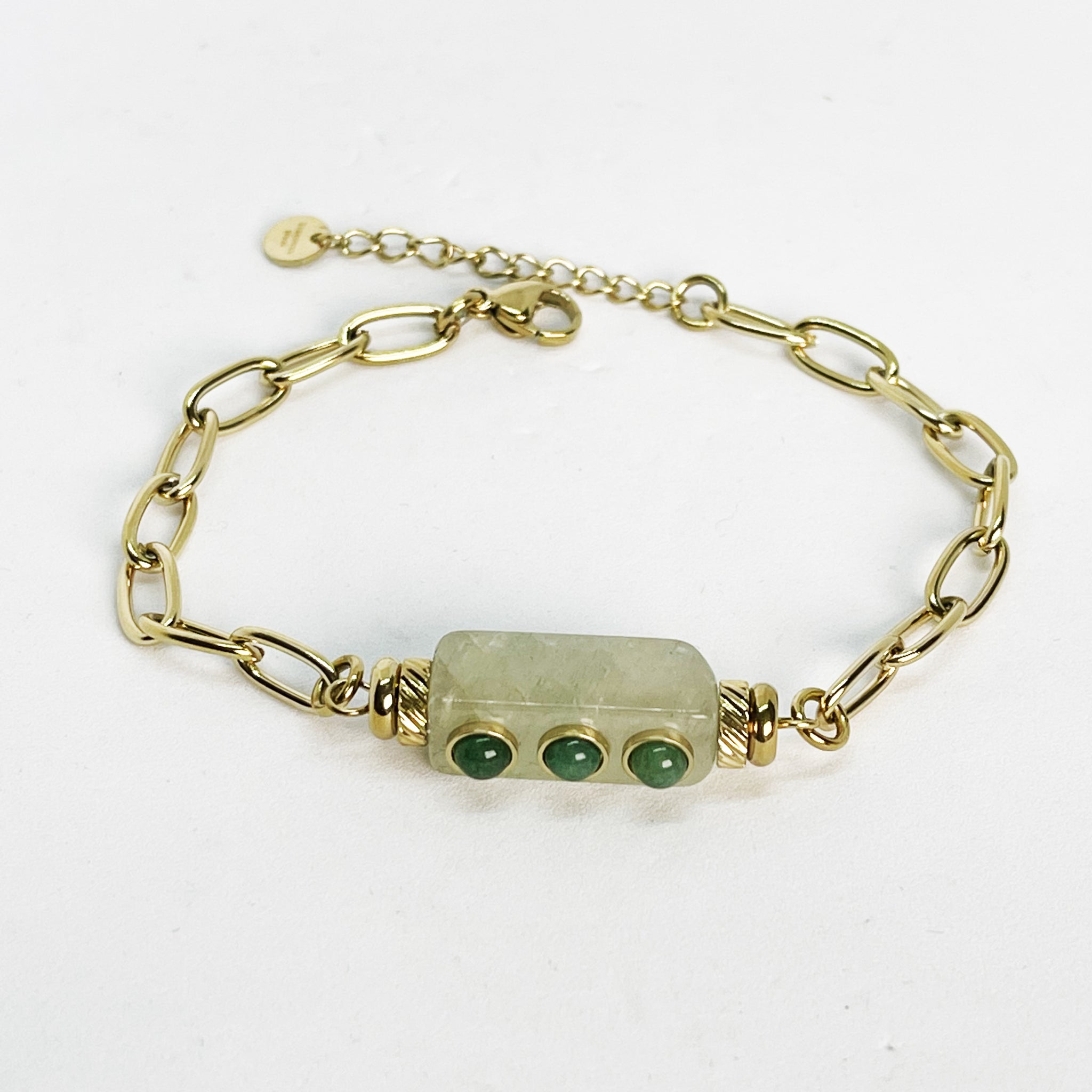 Bracelet Chaîne Rectangle 3 Perles Vertes