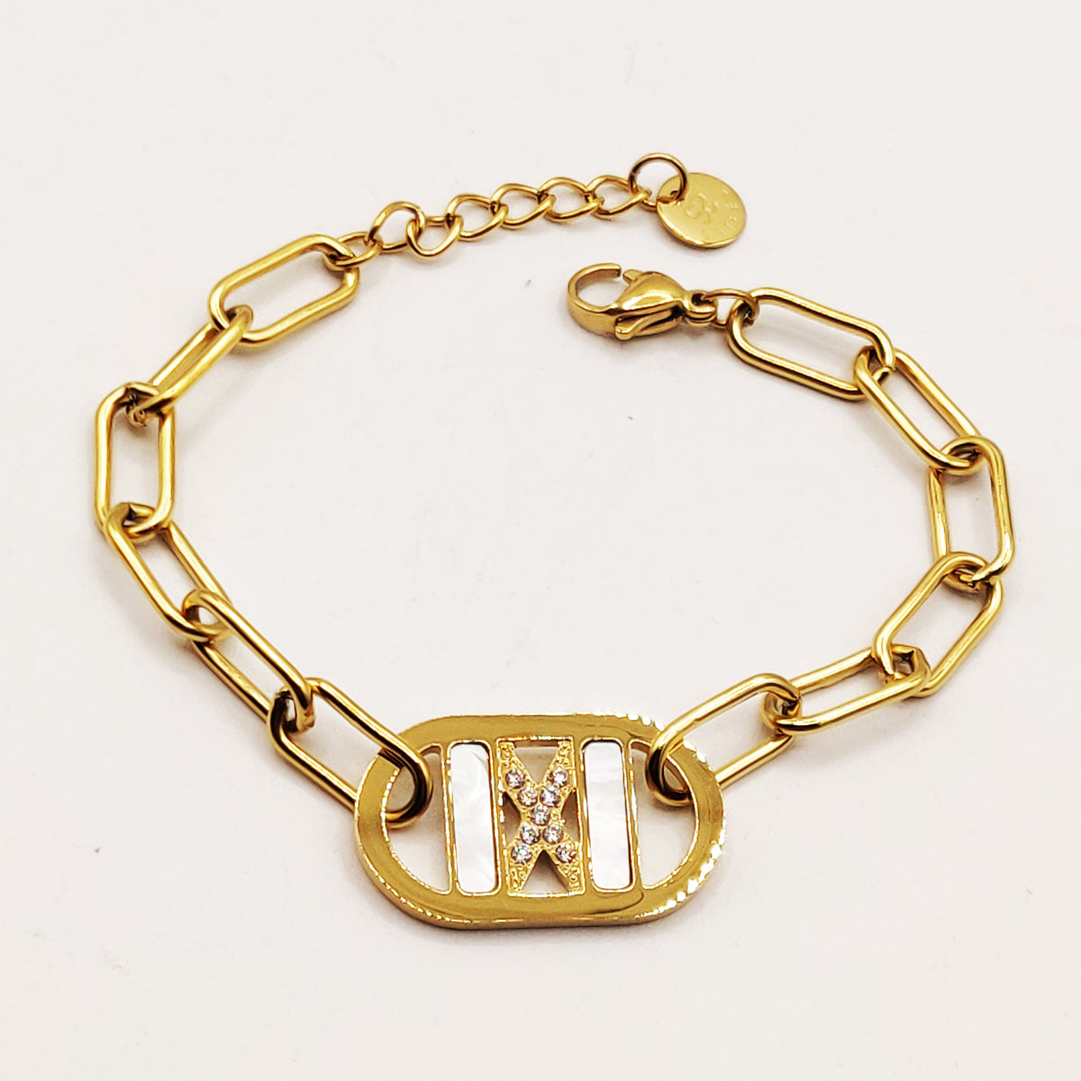 Bracelet Chaîne X Cristaux et Blanc Nacré Luxe