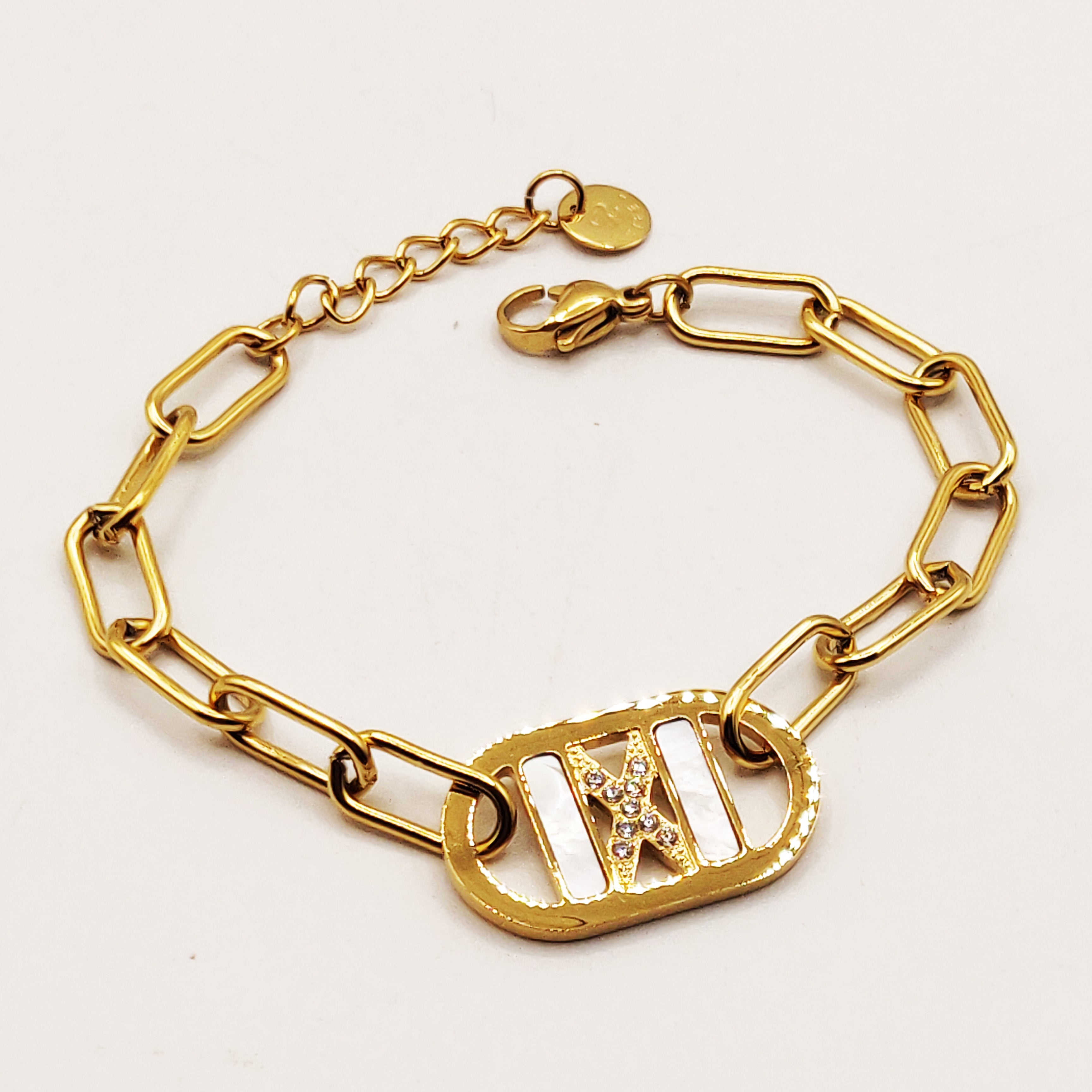 Bracelet Chaîne X Cristaux et Blanc Nacré Luxe