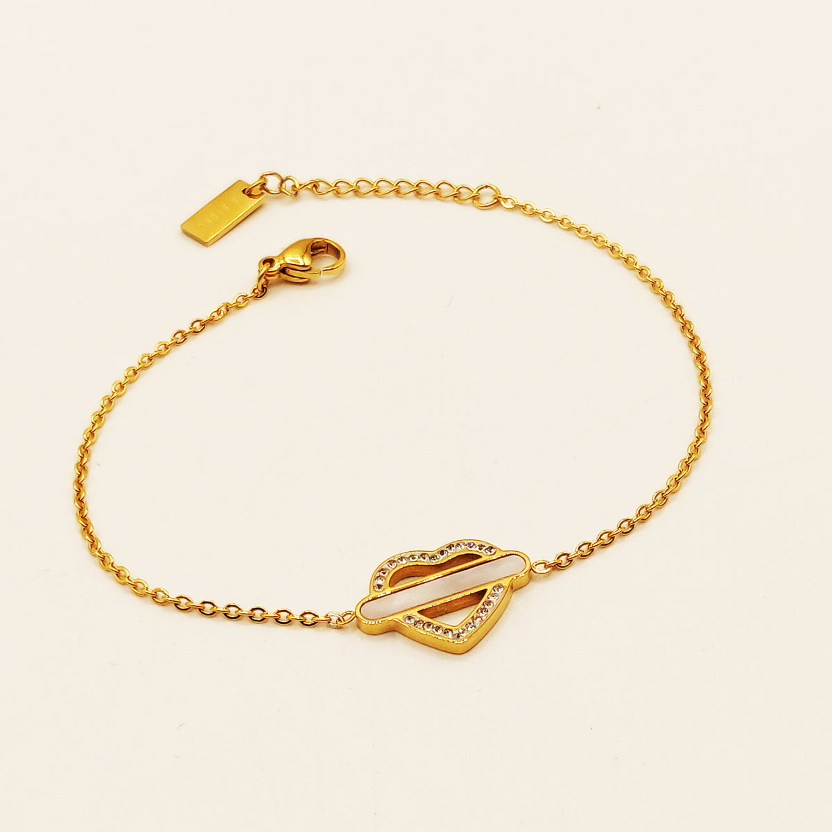 Bracelet Coeur Cristaux et Barre Blanche Nacrée Luxe