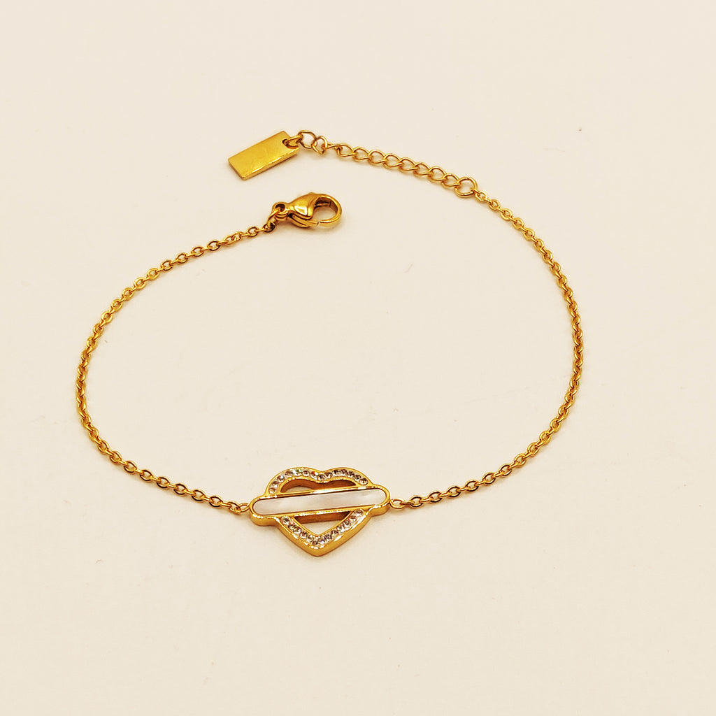 Bracelet Coeur Cristaux et Barre Blanche Nacrée Luxe