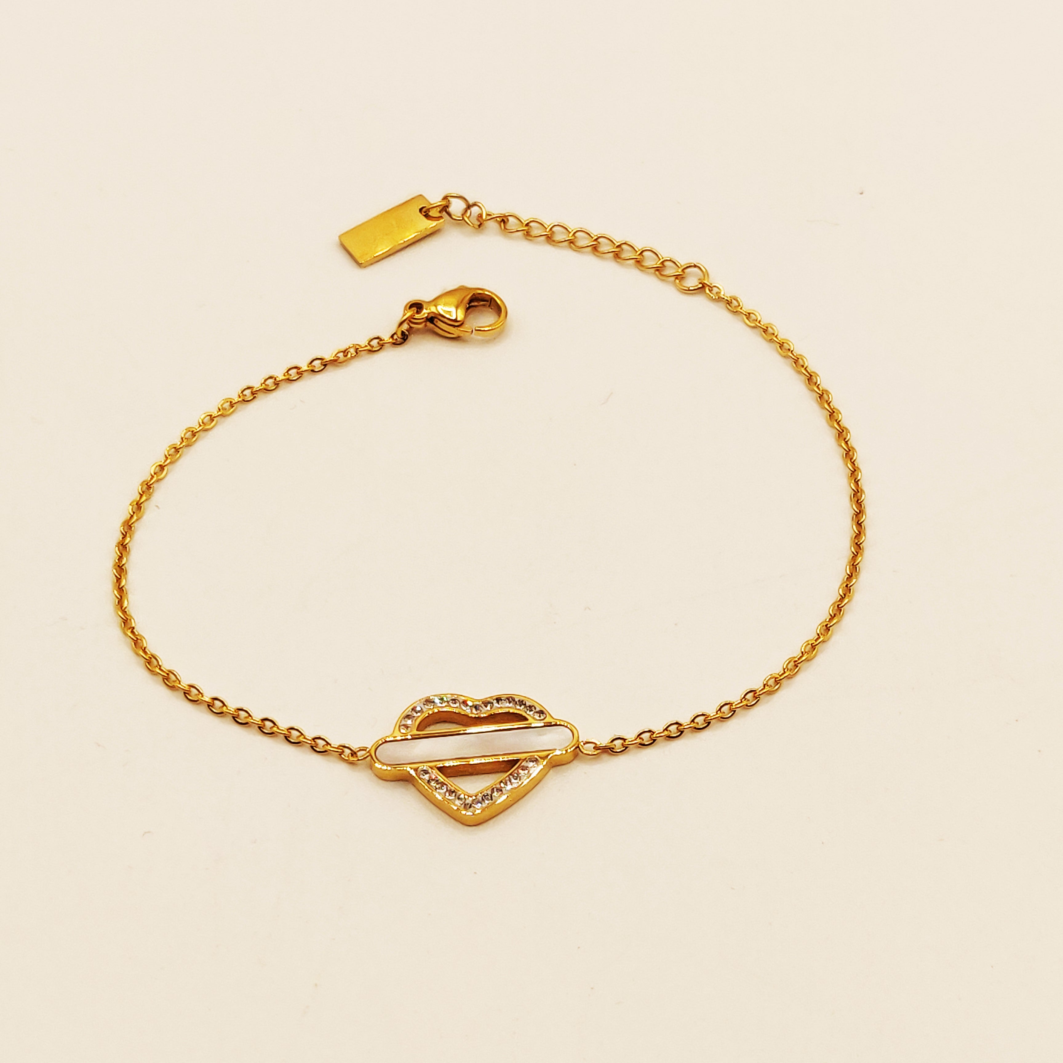 Bracelet Coeur Cristaux et Barre Blanche Nacrée Luxe