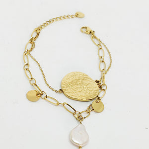 Bracelet Double Cercles et Pierre Blanche