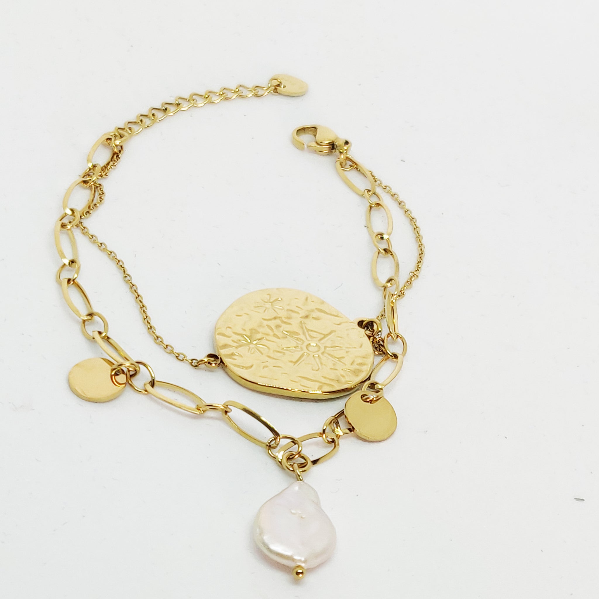 Bracelet Double Cercles et Pierre Blanche