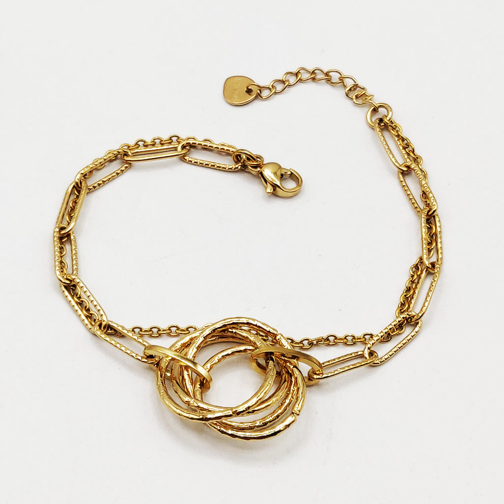 Bracelet Double Chaîne Pendentif Cercles Emmêlés Luxe