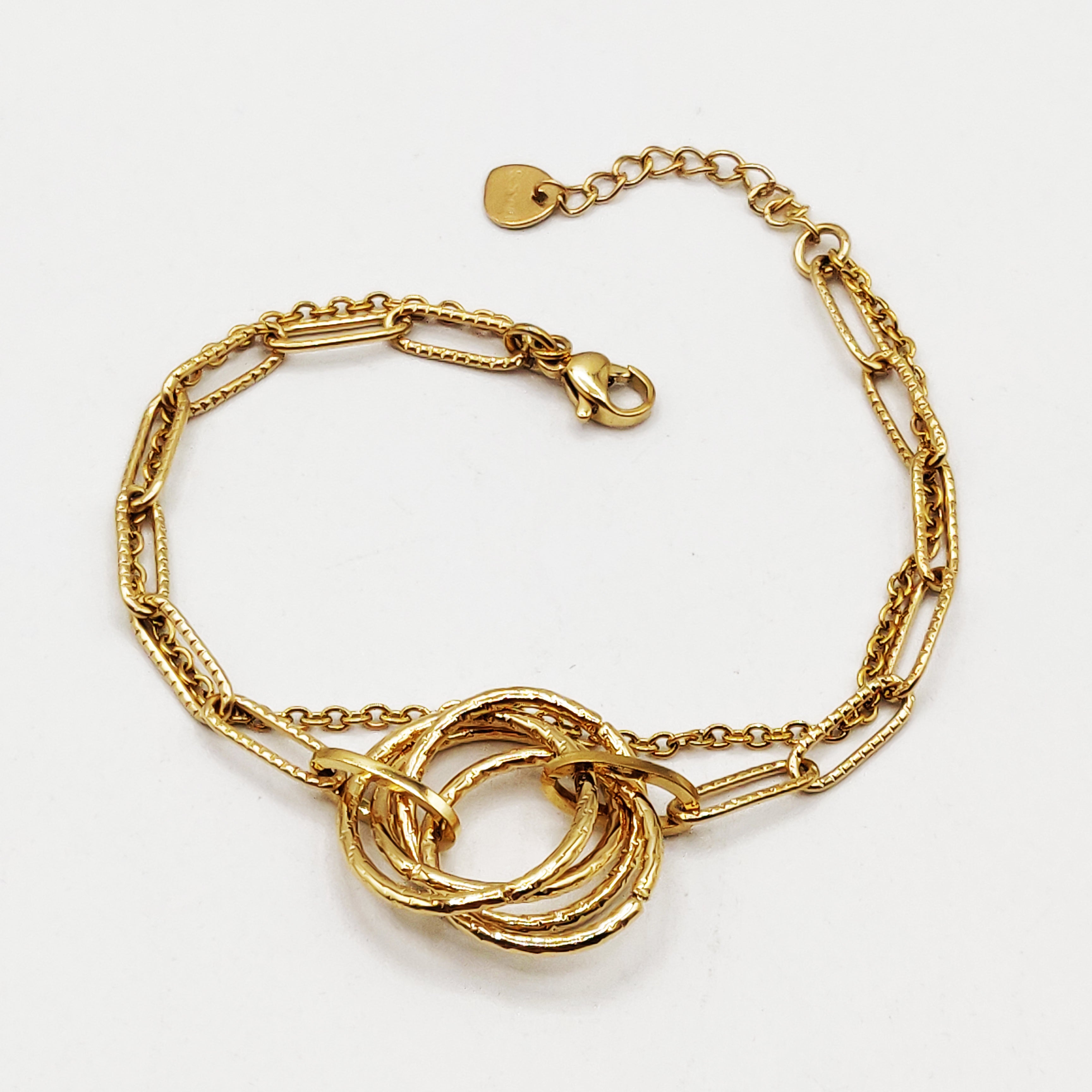 Bracelet Double Chaîne Pendentif Cercles Emmêlés Luxe