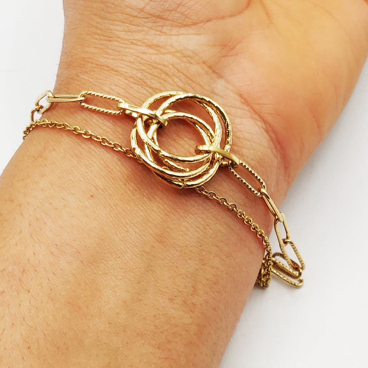 Bracelet Double Chaîne Pendentif Cercles Emmêlés Luxe