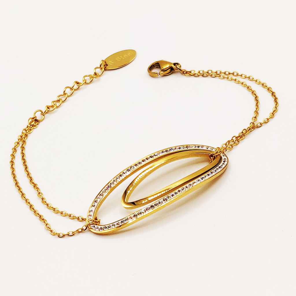 Bracelet Double Chaîne Double Ovales Cristaux
