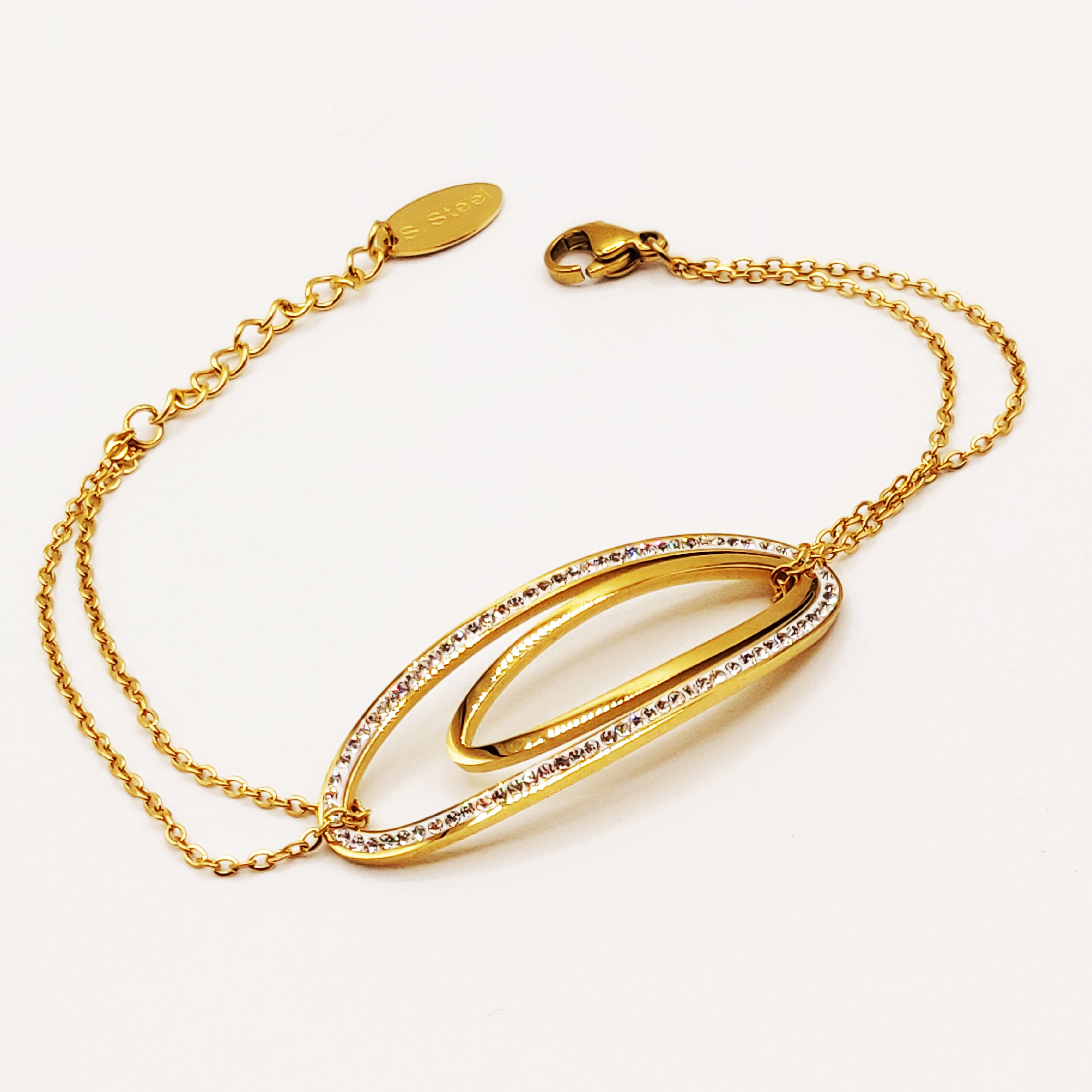 Bracelet Double Chaîne Double Ovales Cristaux