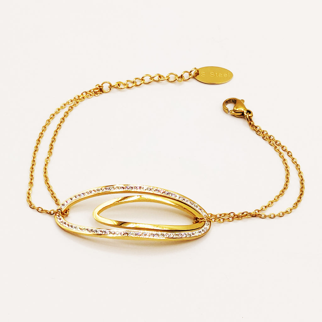 Bracelet Double Chaîne Double Ovales Cristaux