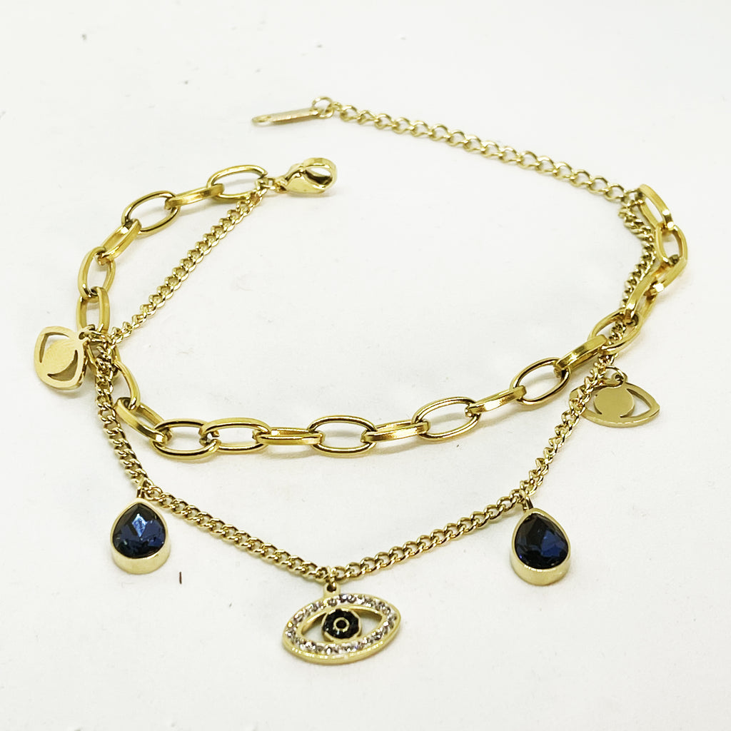 Bracelet Double Gouttes Bleues et Yeux