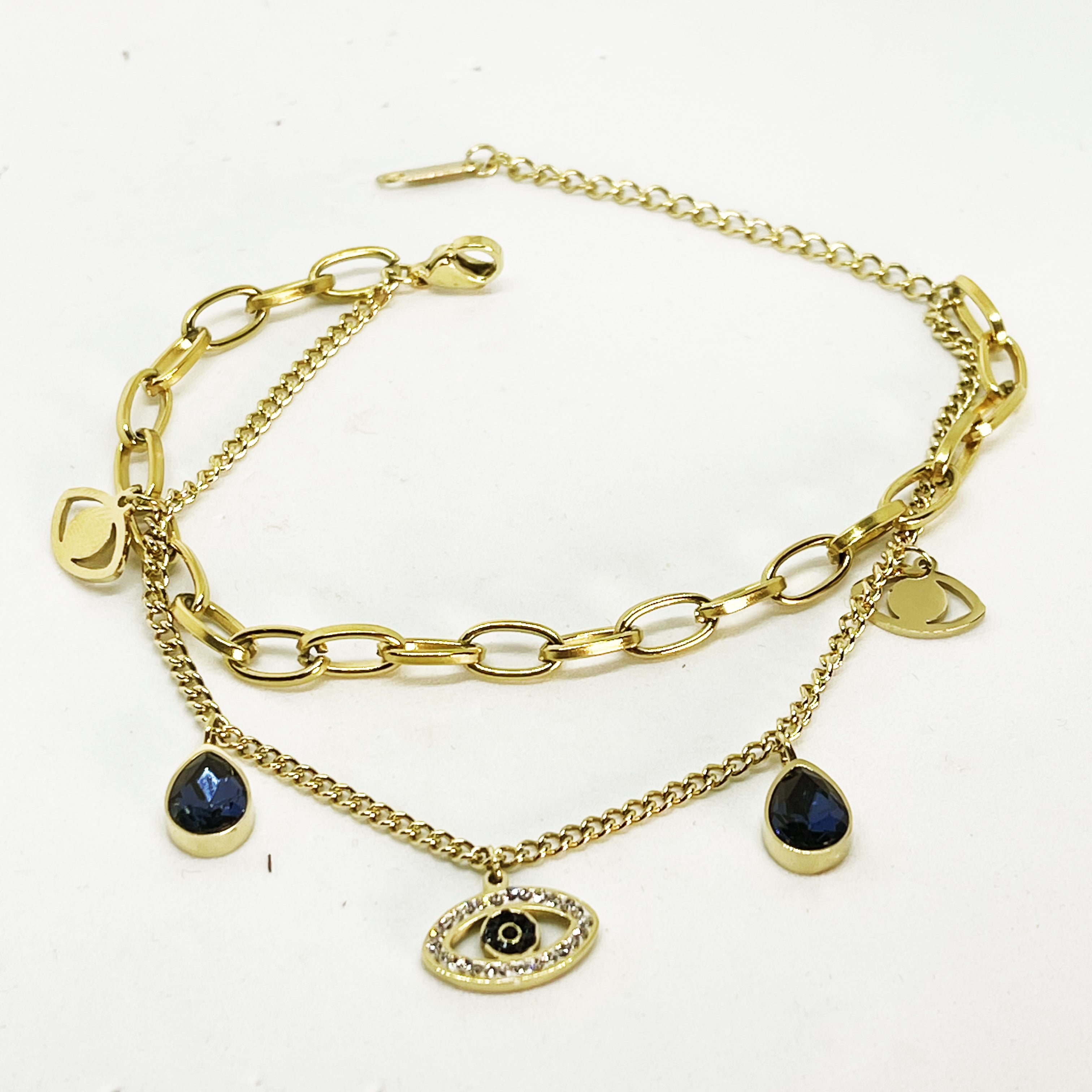 Bracelet Double Gouttes Bleues et Yeux