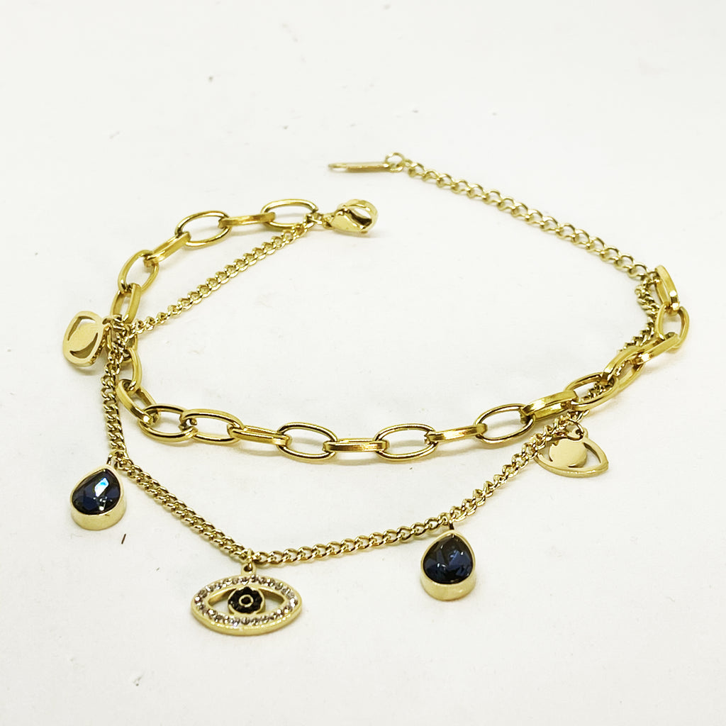 Bracelet Double Gouttes Bleues et Yeux