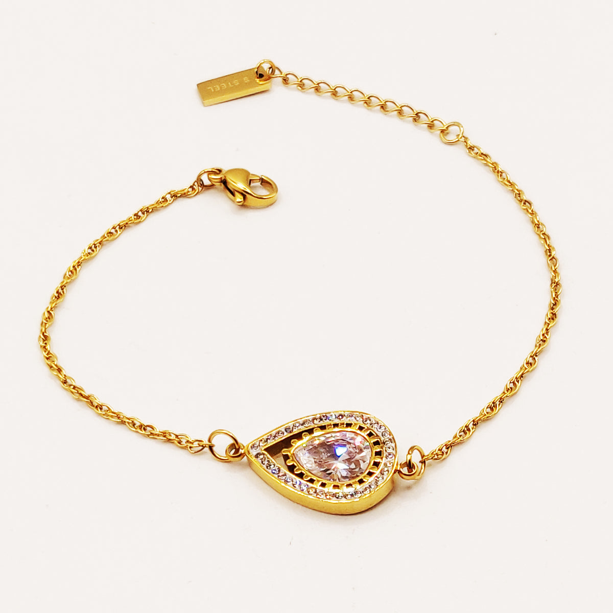 Bracelet Double Gouttes Coeur Diamant Luxe
