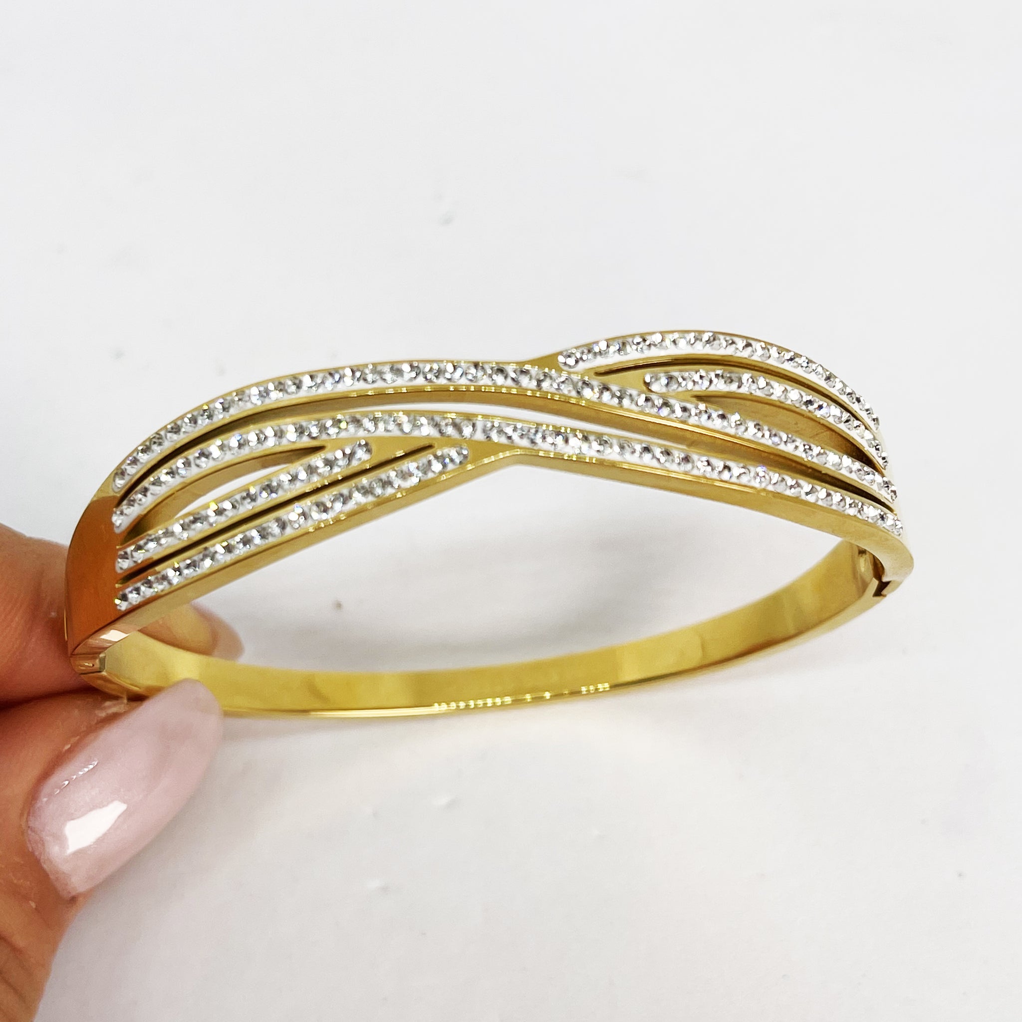 Bracelet Double Lignes Croisées Cristaux