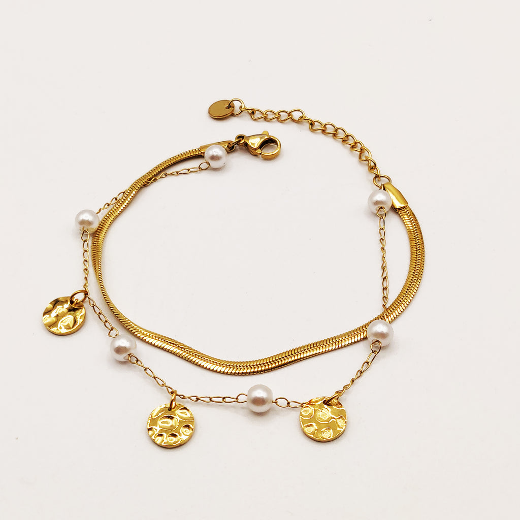 Bracelet Double Maille Perles et Cercles