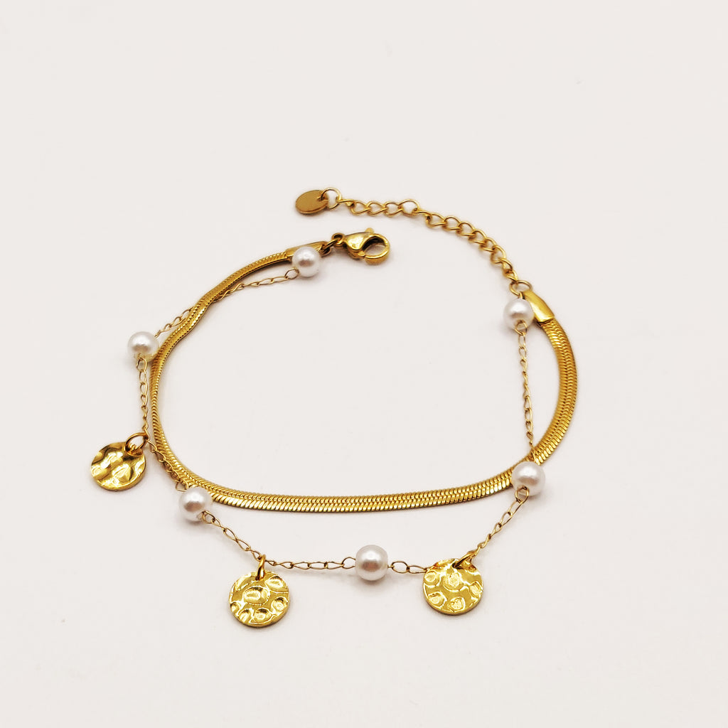 Bracelet Double Maille Perles et Cercles