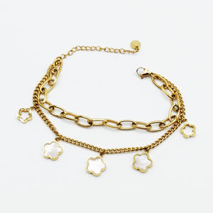 Bracelet Double Multi Marguerites Blanches