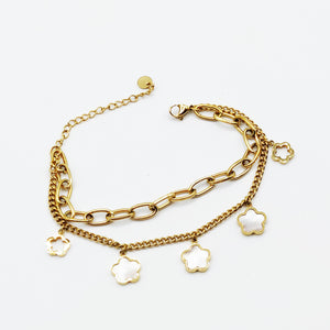 Bracelet Double Multi Marguerites Blanches