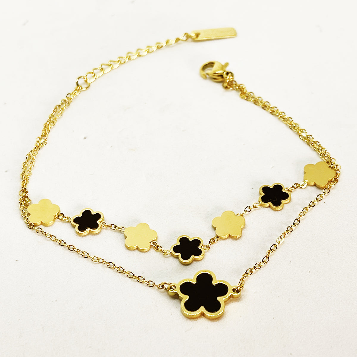 Bracelet Double Multi Marguerites Noires