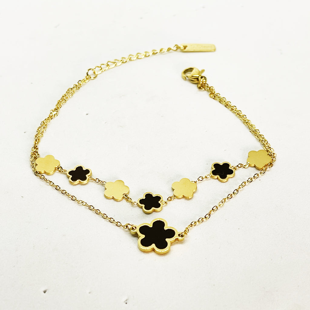 Bracelet Double Multi Marguerites Noires