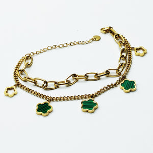 Bracelet Double Multi Marguerites Vertes