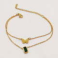 Bracelet Double Papillon et Cristal Vert