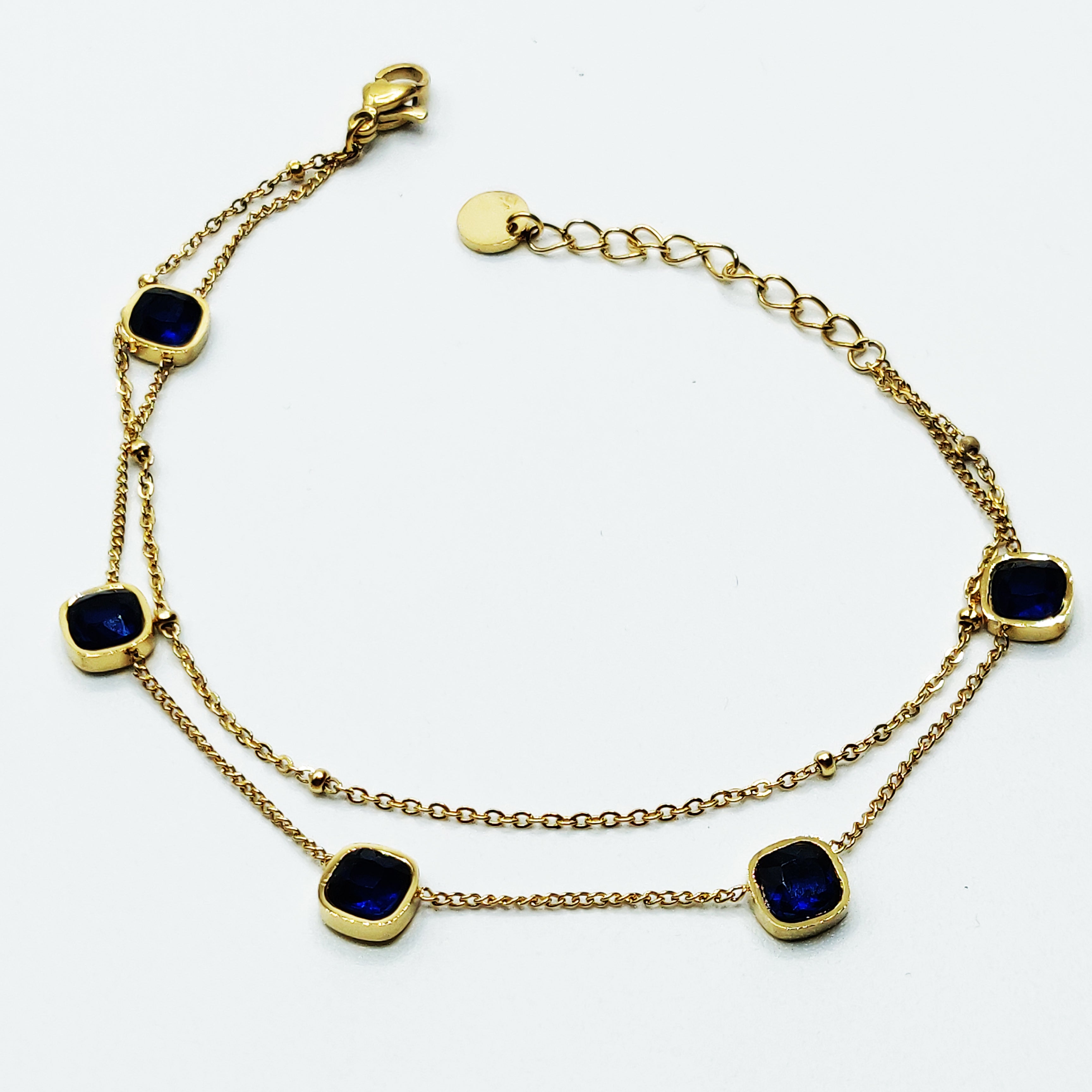 Bracelet Double Perles Bleues Carrées