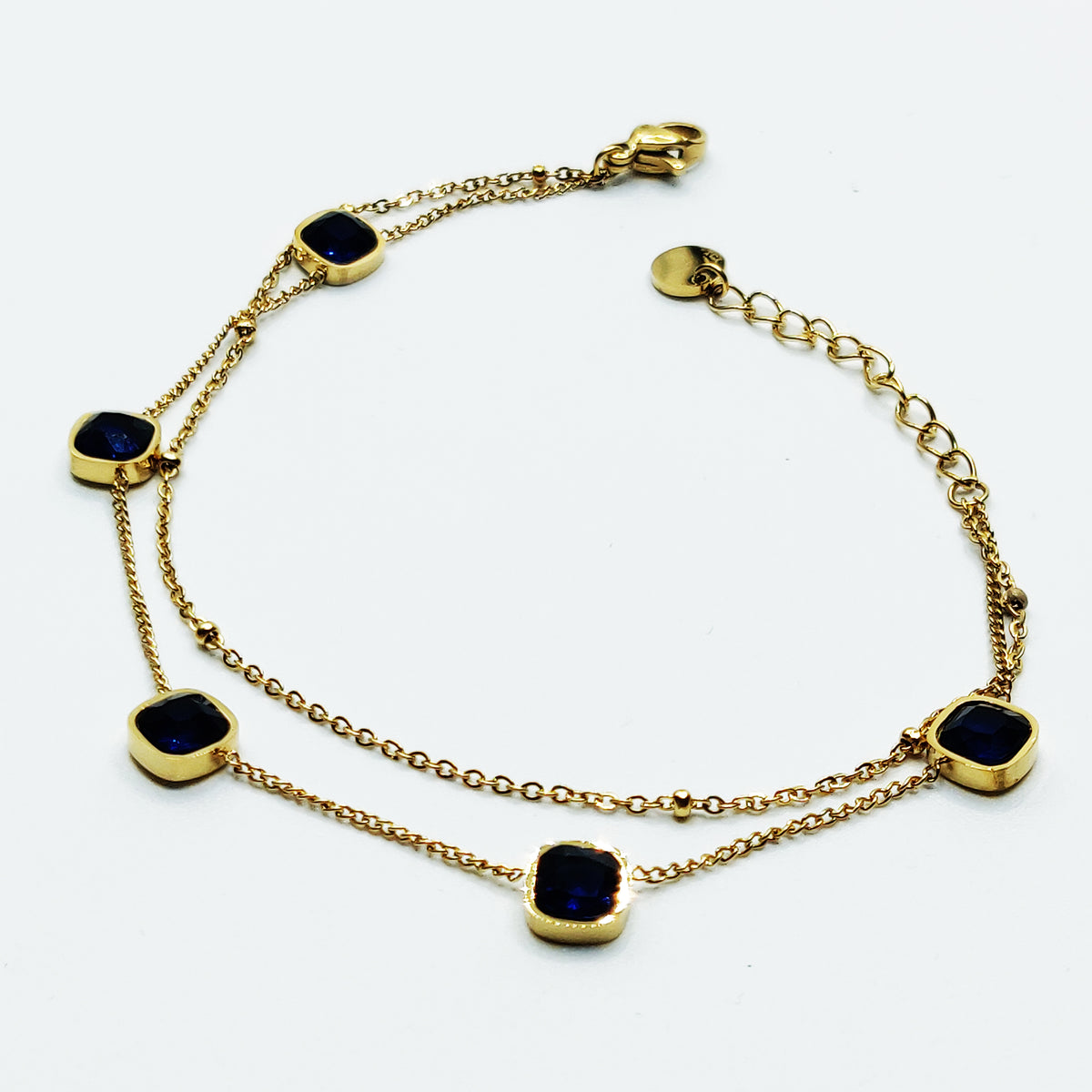Bracelet Double Perles Bleues Carrées