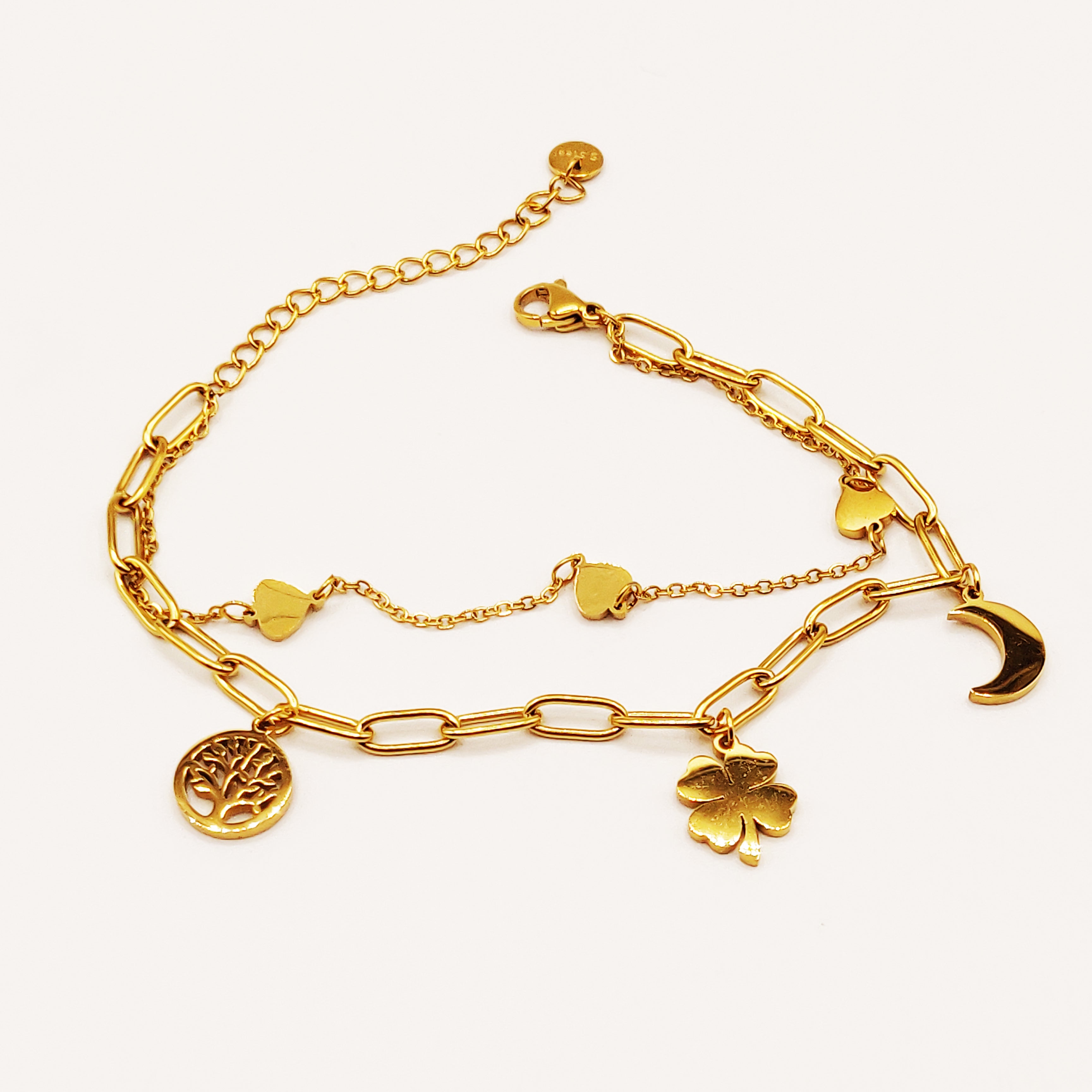 Bracelet Double Trèfle, Eden, Lune et Coeurs