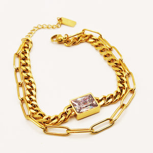 Bracelet Double Tresse et Chaîne Diamant Luxe