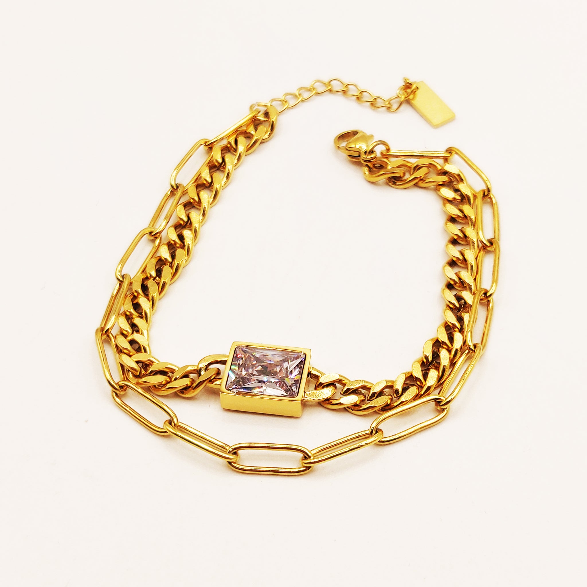 Bracelet Double Tresse et Chaîne Diamant Luxe