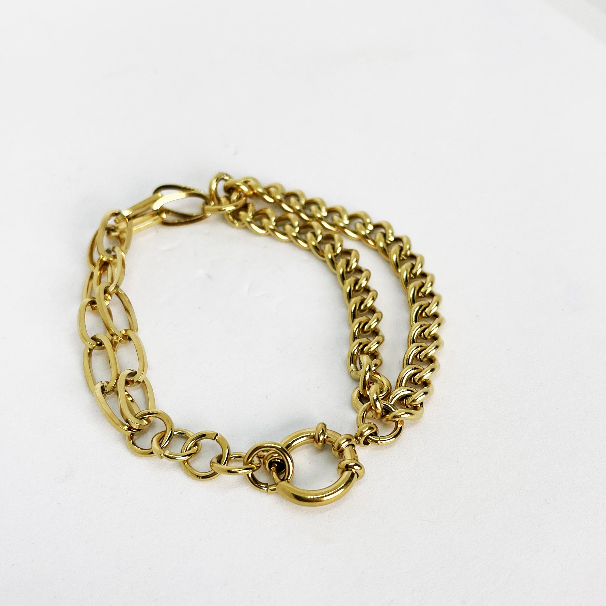 Bracelet Double Tresse et Chaîne Ovale