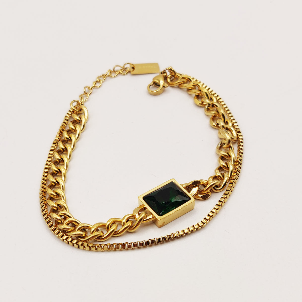 Bracelet Double Tresse Cristal Vert Émeraude Luxe