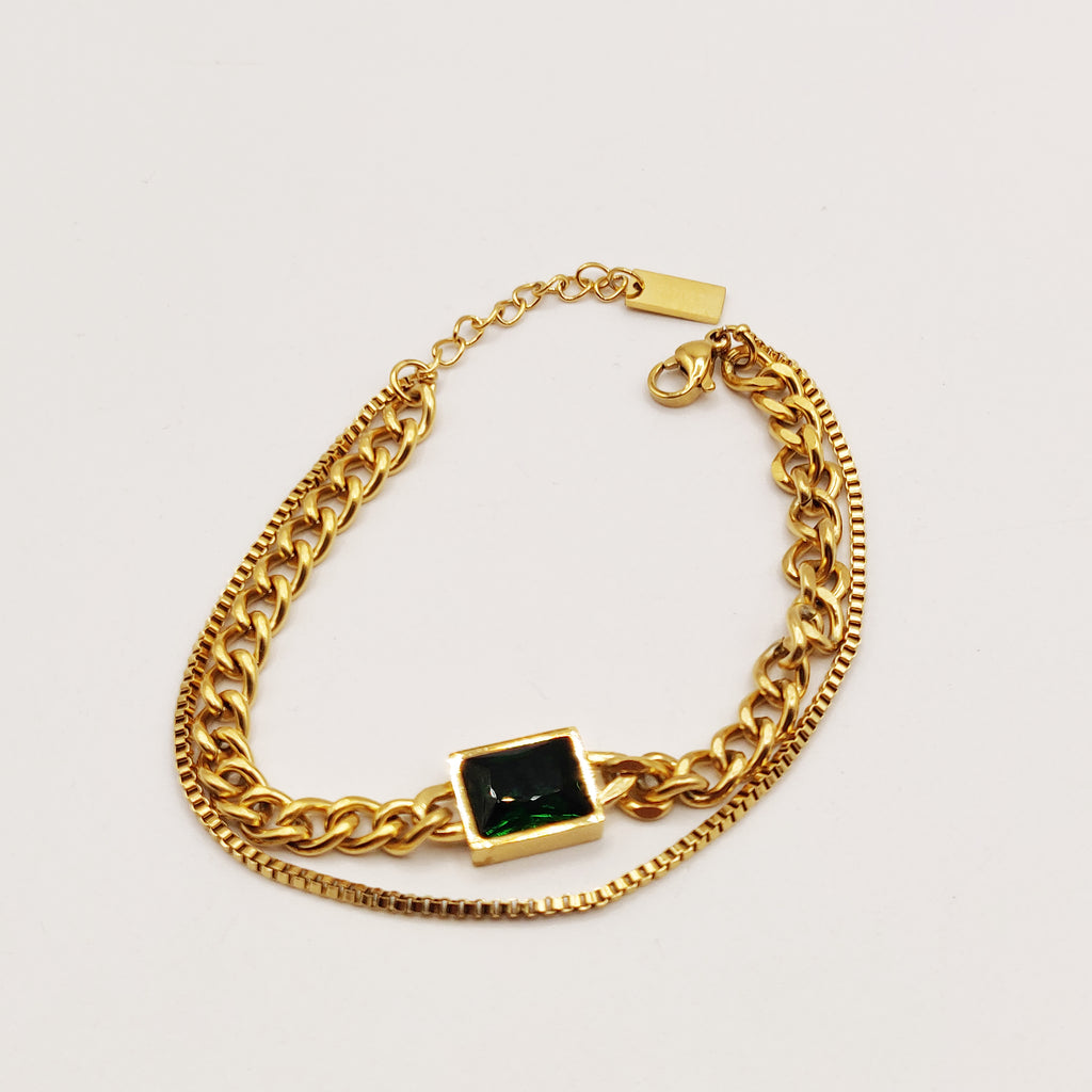 Bracelet Double Tresse Cristal Vert Émeraude Luxe