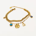 Bracelet Double Tresse Trèfle et Pendentifs