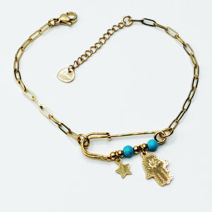 Bracelet Chaîne Épingle Main de Fatma