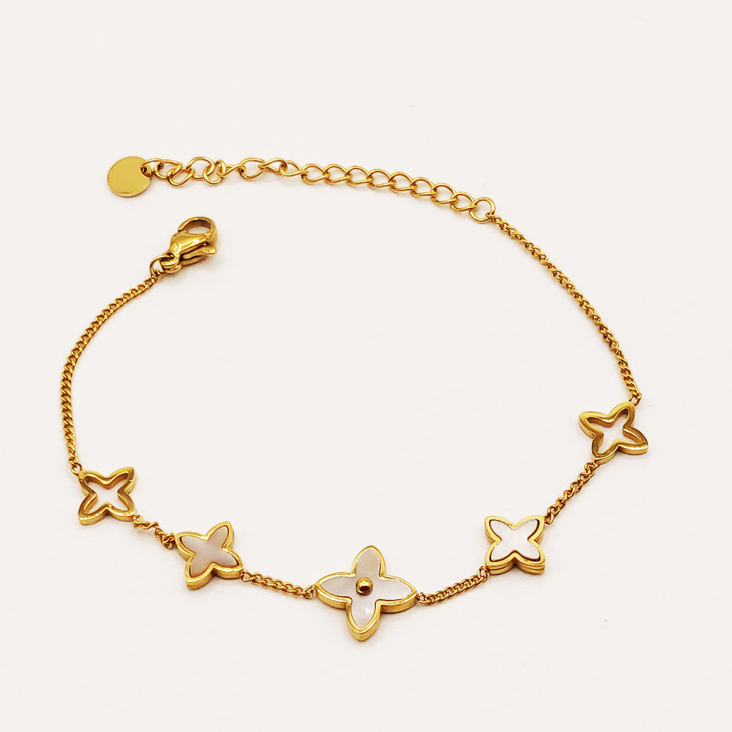 Bracelet Étoiles Trèfles Blancs Nacrés Luxe