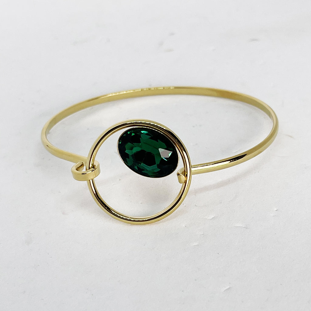 Bracelet Jonc Cercle et Cristal Vert Émeraude