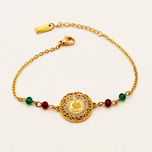 Bracelet Louise Coq Perles Vertes et Rouges Luxe