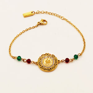 Bracelet Louise Coq Perles Vertes et Rouges Luxe