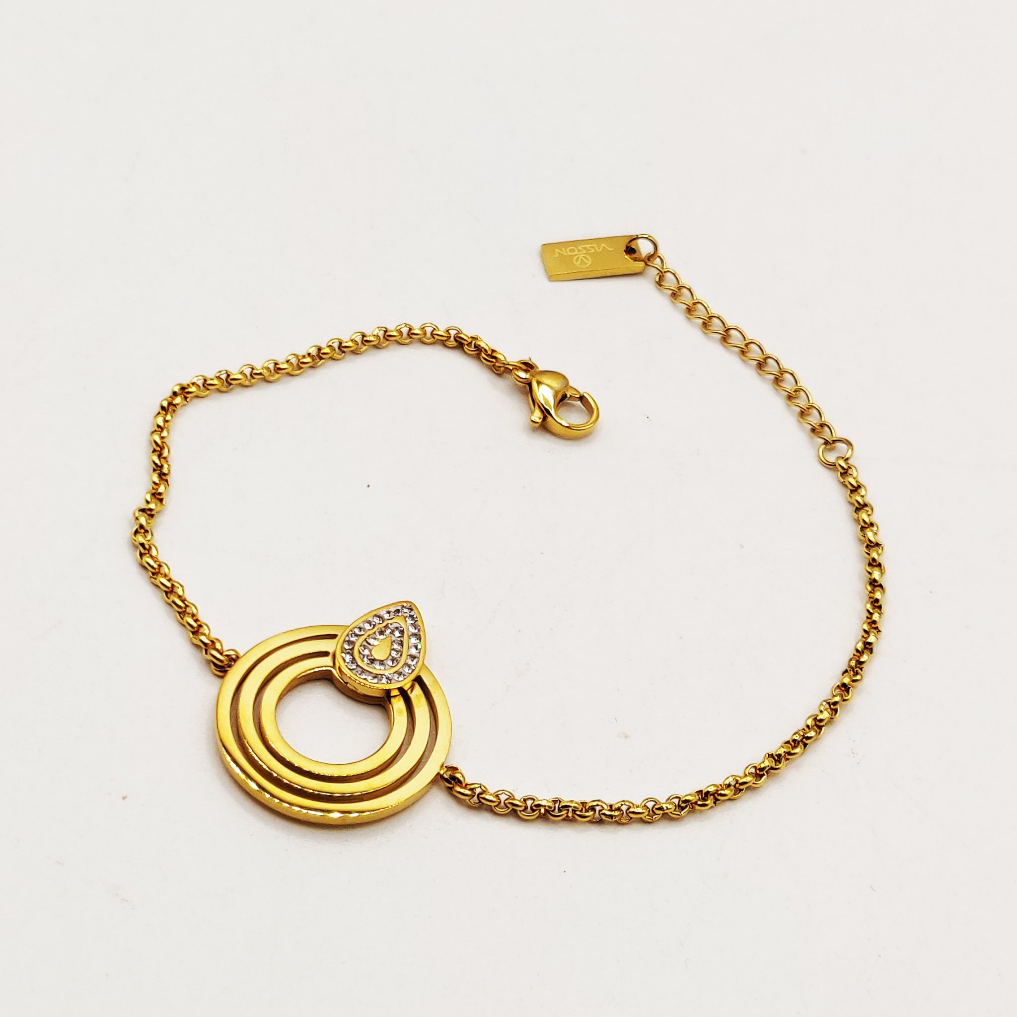 Bracelet Maillons Cercles et Goutte Cristaux Luxe