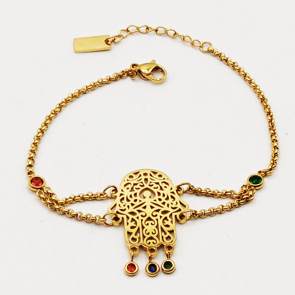 Bracelet Maillons Grande Main de Fatma Cristaux Multicolores Luxe