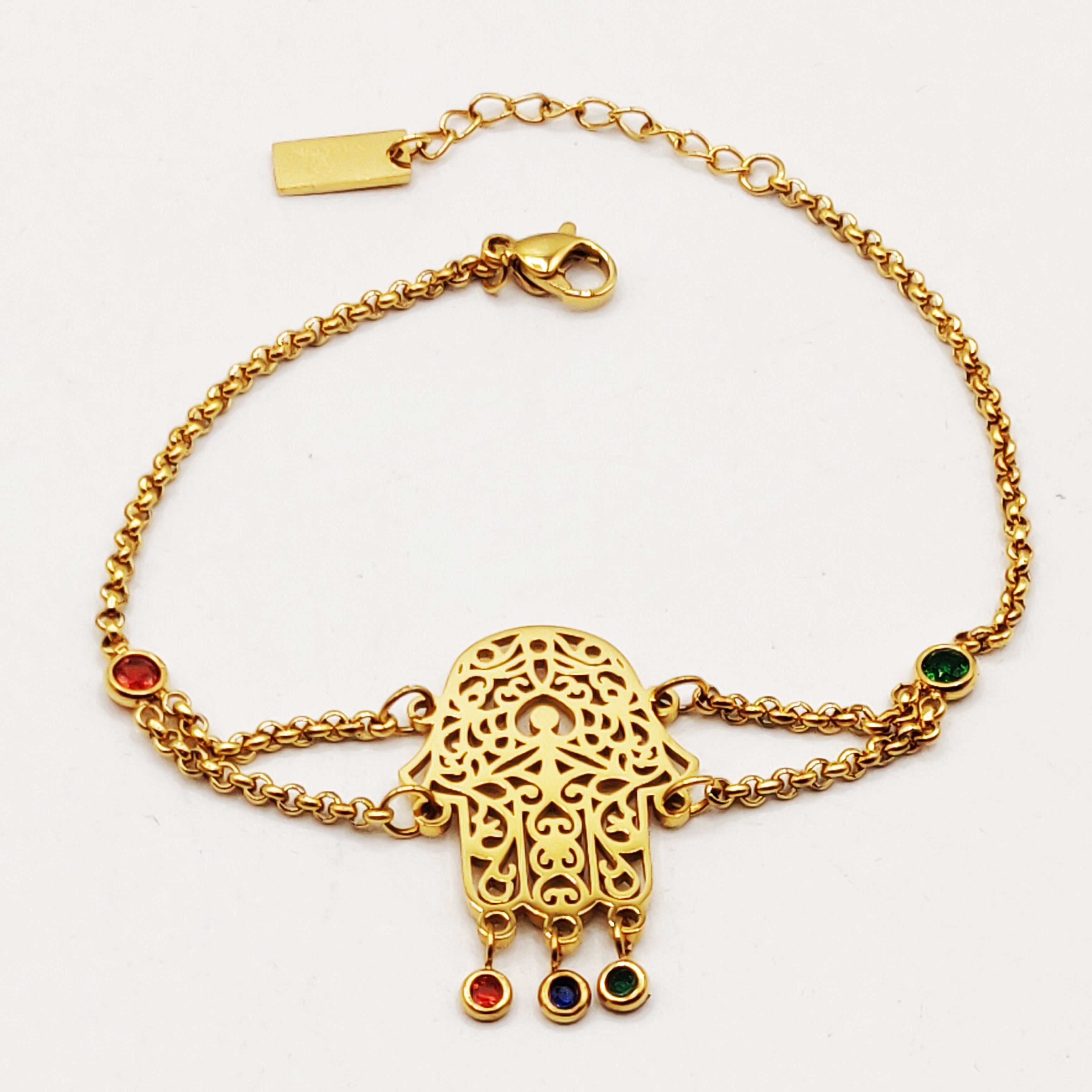 Bracelet Maillons Grande Main de Fatma Cristaux Multicolores Luxe