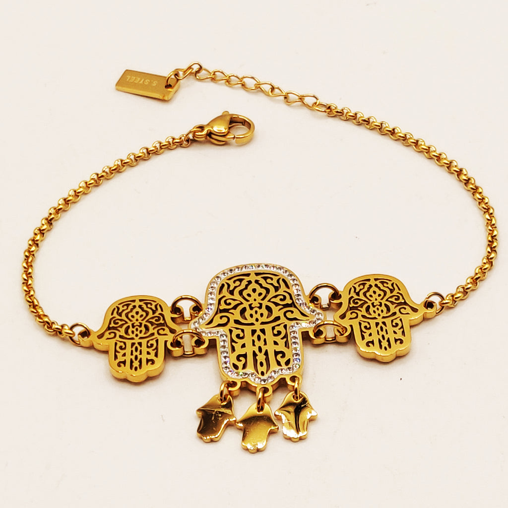 Bracelet Maillons Grande Main de Fatma et Multi Pendentifs Fatma Luxe